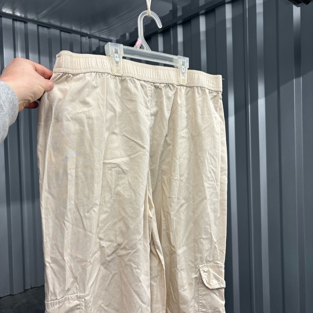 NWT Angel Kiss Tan Lightweight Cargo Pants Back Elastic Waist Wide Leg Women’s L - Picture 6 of 16